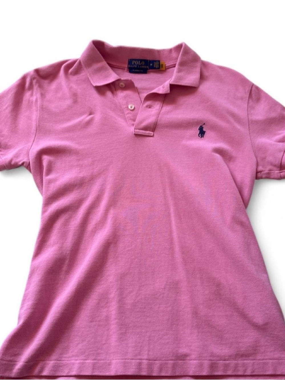 Polo by Ralph Lauren Women’s Pink Classic Fit Polo with Navy Pony - Picture 3 of 4